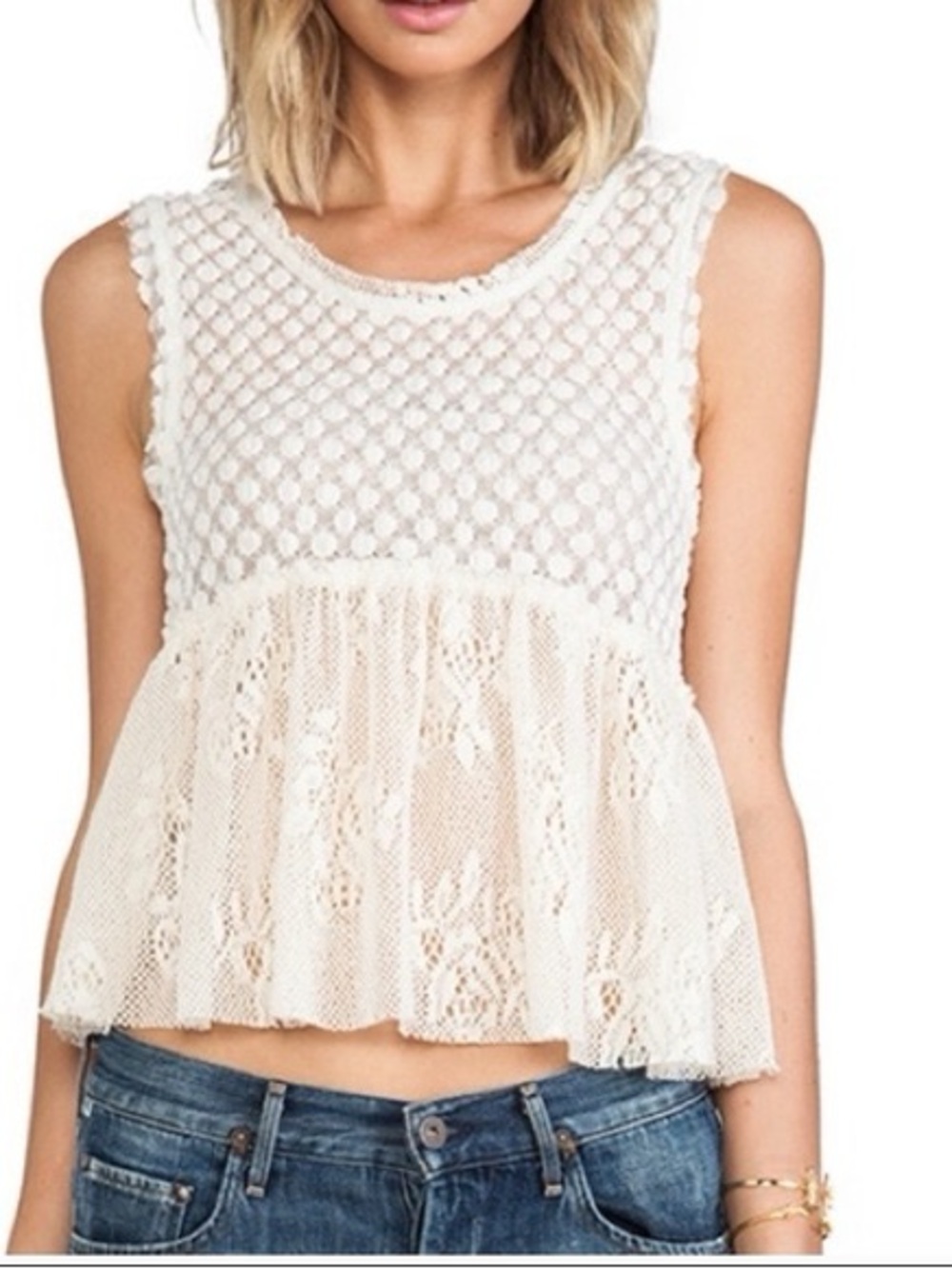 Free People Ivory Lace Peplum Tank Top
